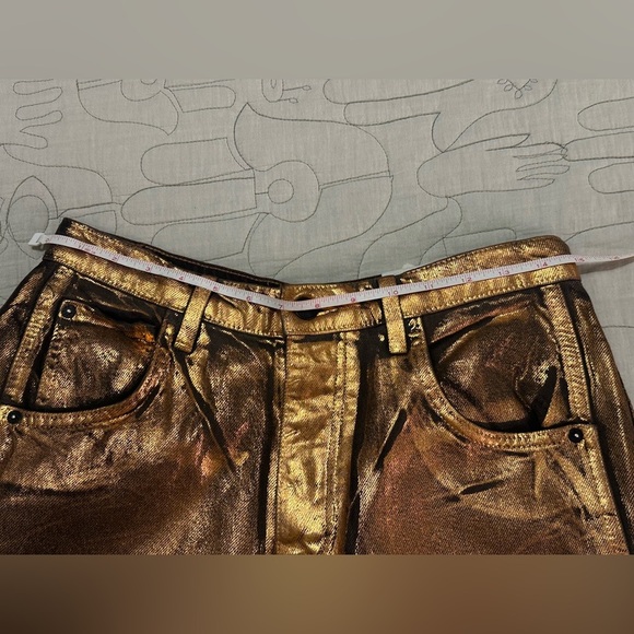 NWT We The Free x Free People Good Luck Gold Metallic Horseshoe Barrel Jeans - Picture 8 of 13